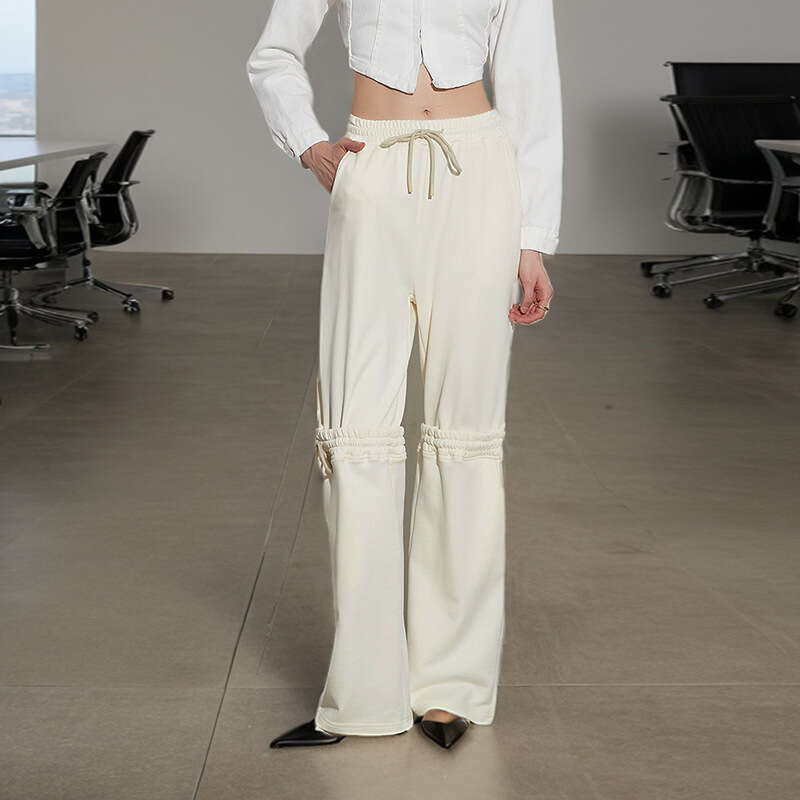 Designer Women's Spring 2025 High-Waisted Straight Leg Trousers with Drawstring Straps - Temporary Versatile Casual Style