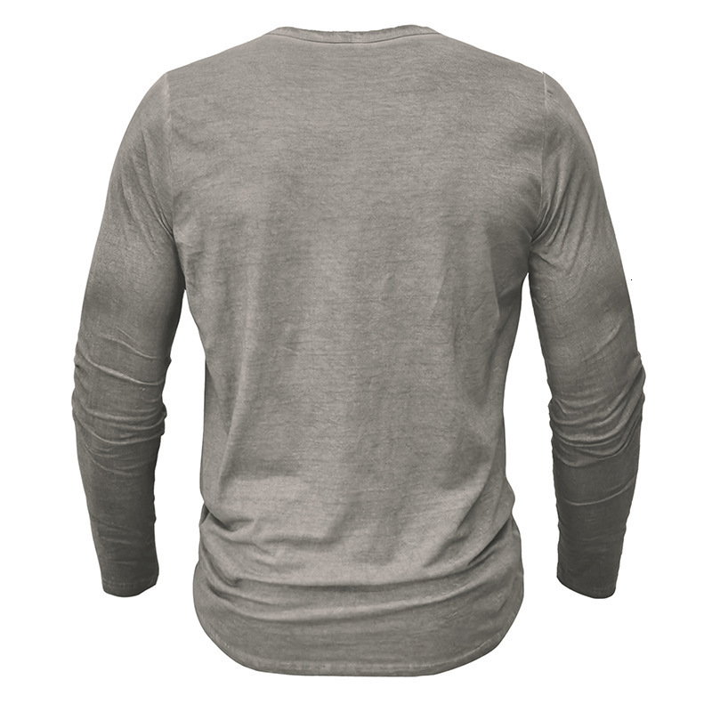 Mens antique henley shirt long sleeved T-shirt Mens button washed worn V-neck T-shirt shirt