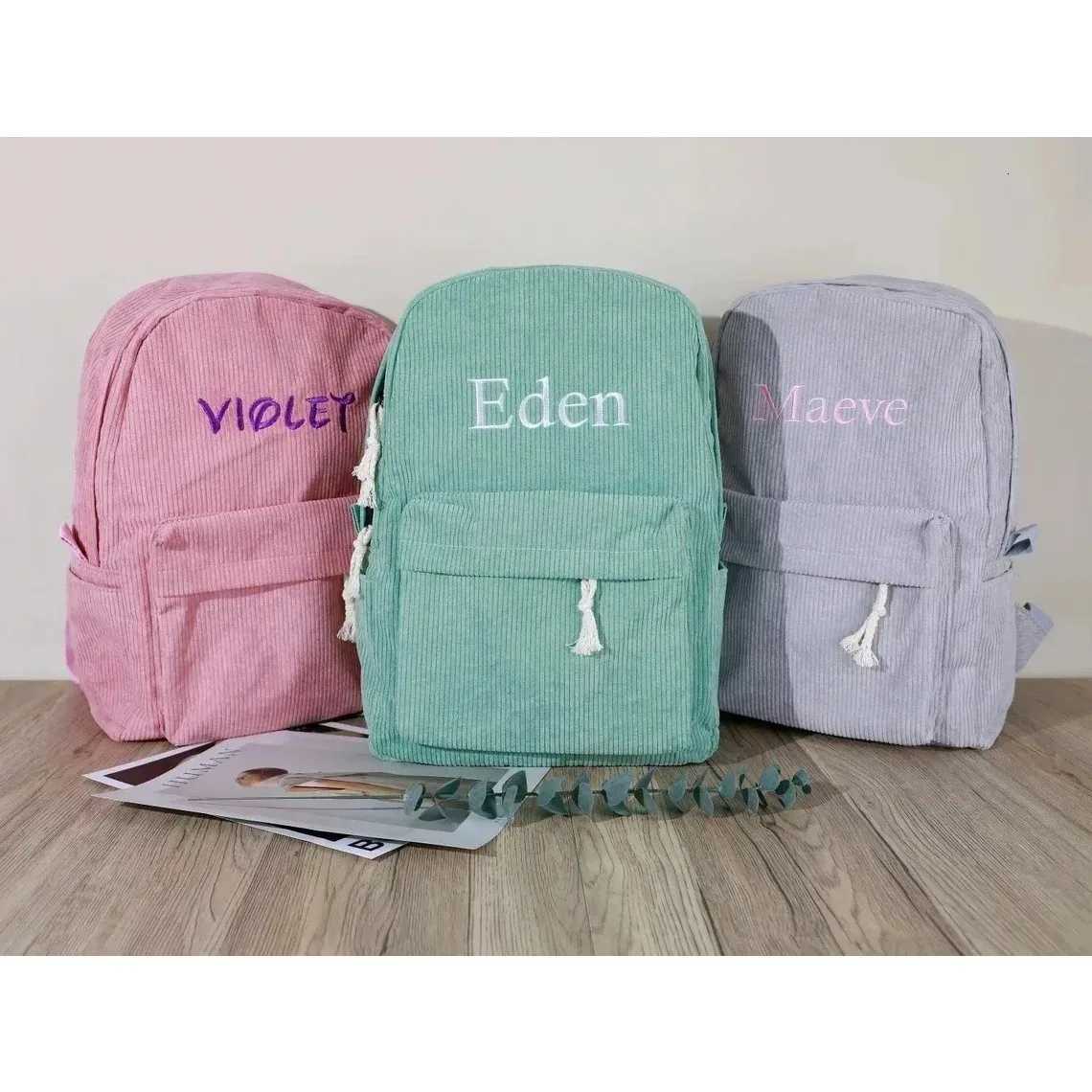 Customize Name Embroidered Corduroy Backpack - Personalized Toddler School Bag School Season School Essential Durable CuteW251113