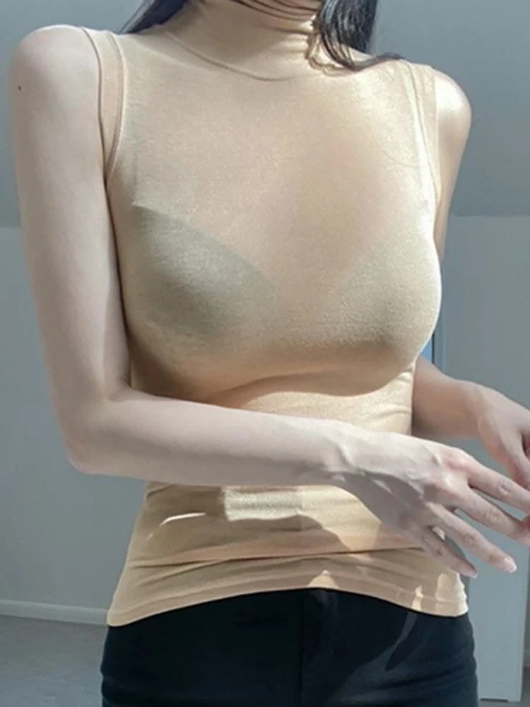 Sexy vest solid camisole crop top womens summer turtle neck fashionable casual tube sleeveless cut 250414Z