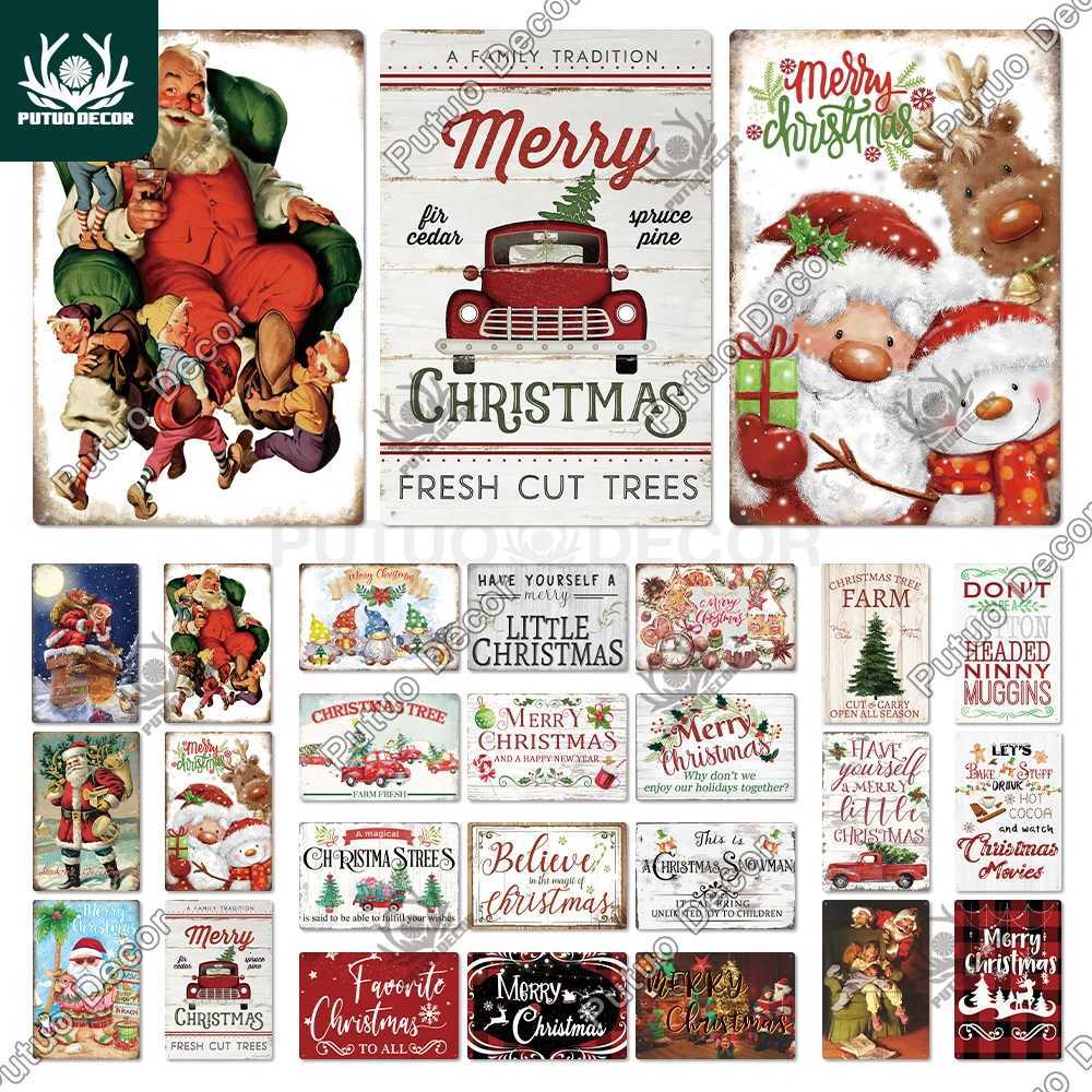Putuo Decor Christmas Vintage Tin Sign Plaque Metal Retro Plate Poster for Club Living Room Kitchen Home Wall Art DecorationM251114