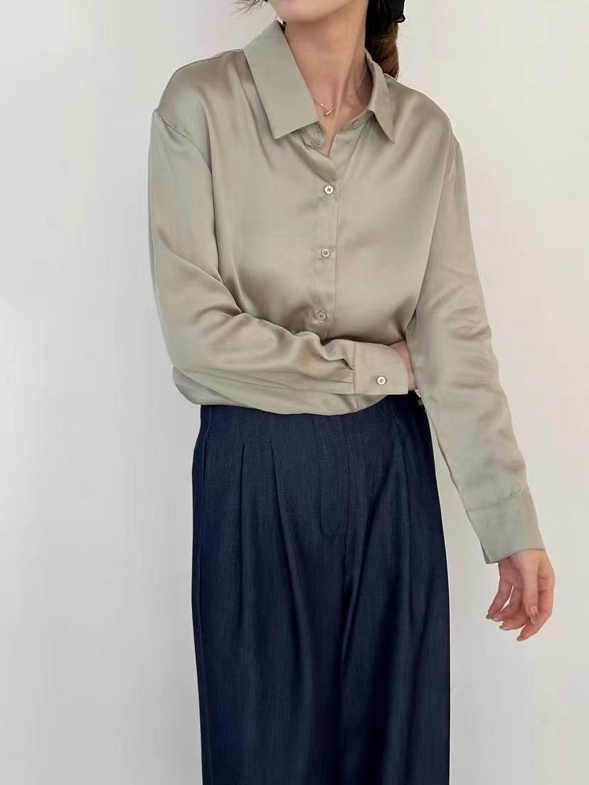 Women's Lightweight Rayon Satin Blouse - Elegant Luxury Fashion Top