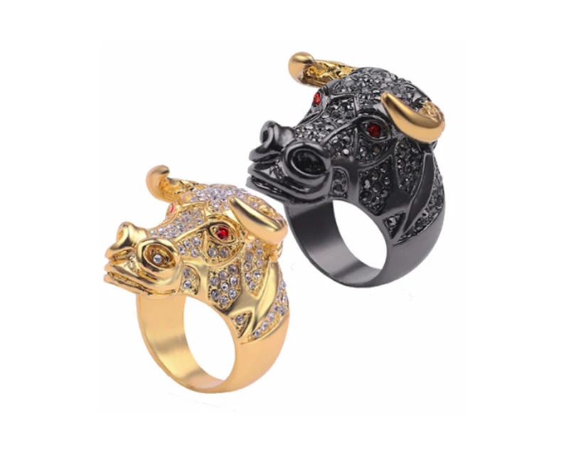 Hip Hop Bling Iced Out Gold Color Stainless Steel Tiger Bull Head Animal Finger Rings for Men Rapper Jewelry Drop 250414