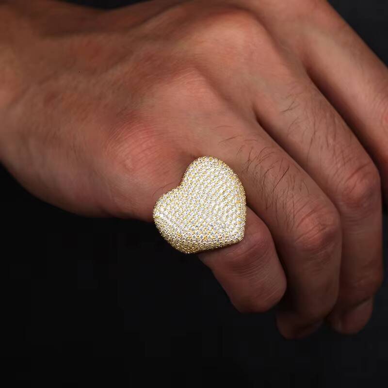 Men Heart Silver 925 Ring Moissanite For Men Hip Hop Jewelry RINGS Gold Color Bling Cubic Moissanite Fashion Rock Gift