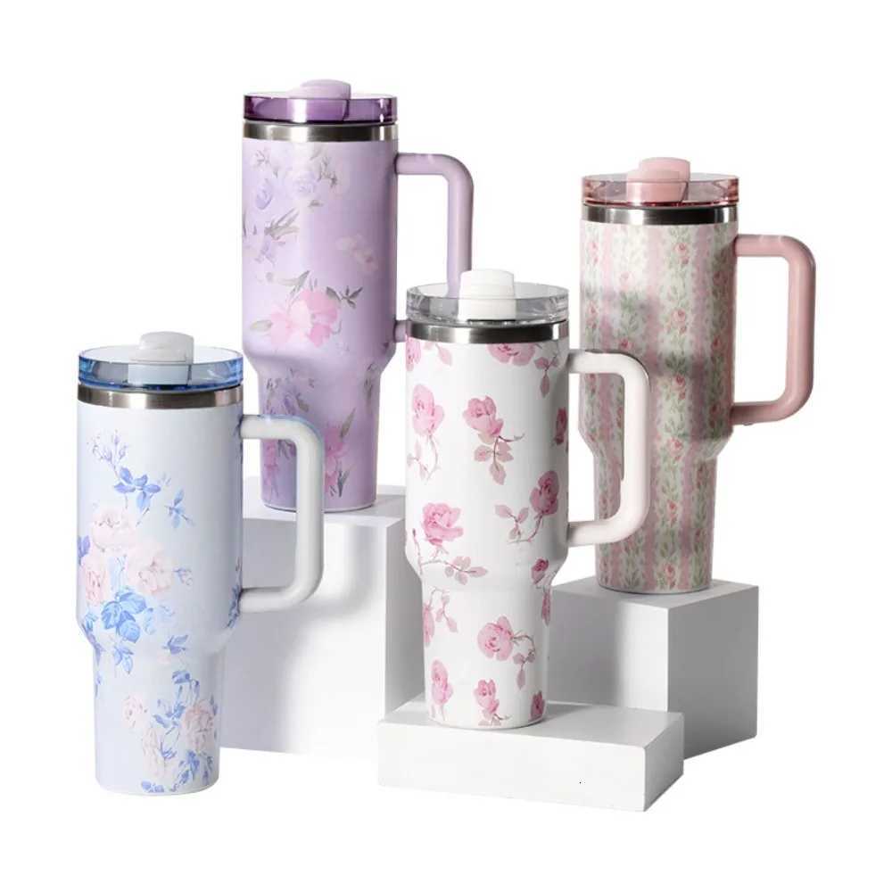 40 Oz Insulated Water Bottle with Handle and Flip Top Straw - Cup Holder Fits Leak-Proof Lid Keeps Cold for 12 Hours Single Pack C251114