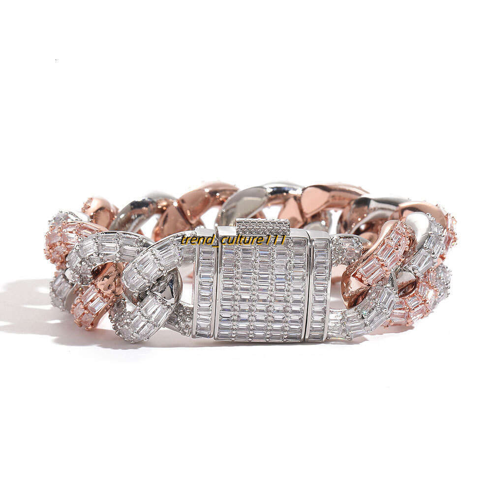 Hot selg 21mm flip button dual color Cuban chain thick men's hip-hop T-square Moissanite bracelet