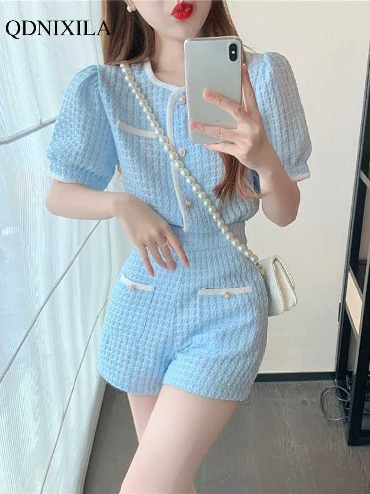 2024 Summer Womens Shorts Set Korean Fashion Shorts Sve Top and Shorts 2-piece Set Womens Shorts SetXJ250414