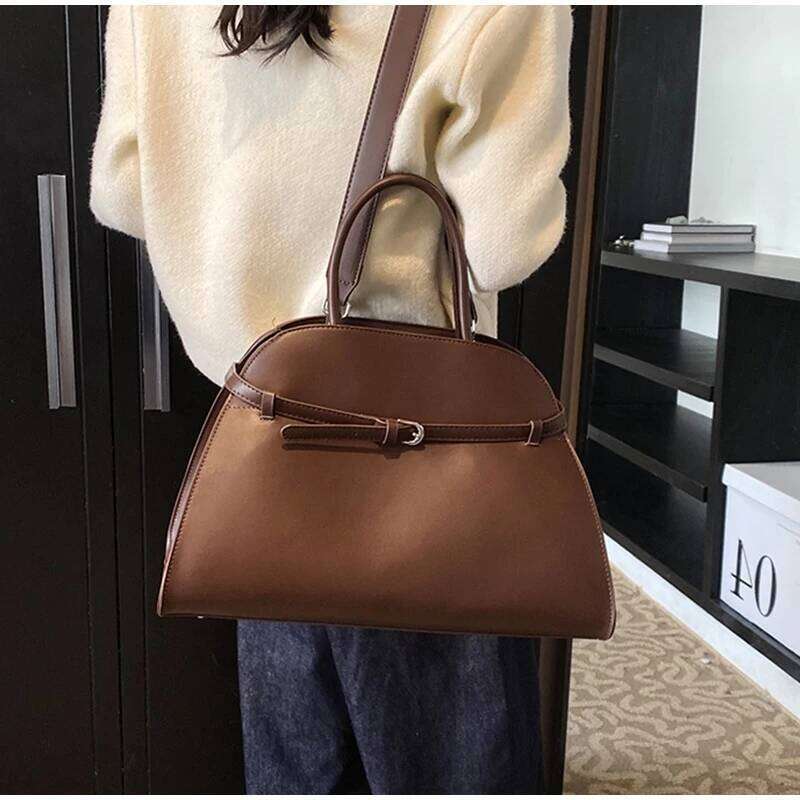 Belt Design Handbag Vintage Brand Women's Large Capacity New Silver Metal Luxury Tote Soft Leather Shoulder Messenger Bag