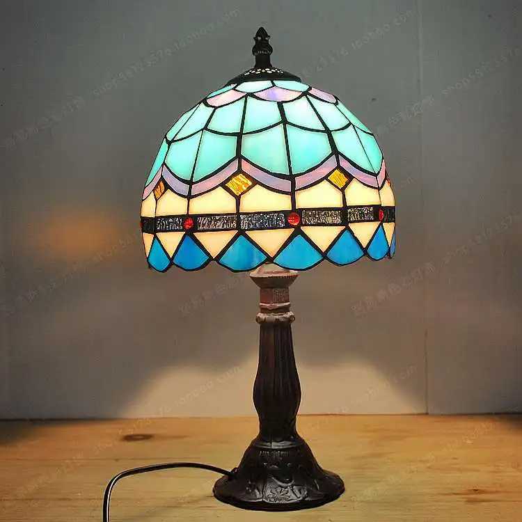 20CM European Style Mediterranean Small Lamp Tiffany Glass Lamps Bedroom Bedside Study Fashion Simple Childrens Lighting M251114