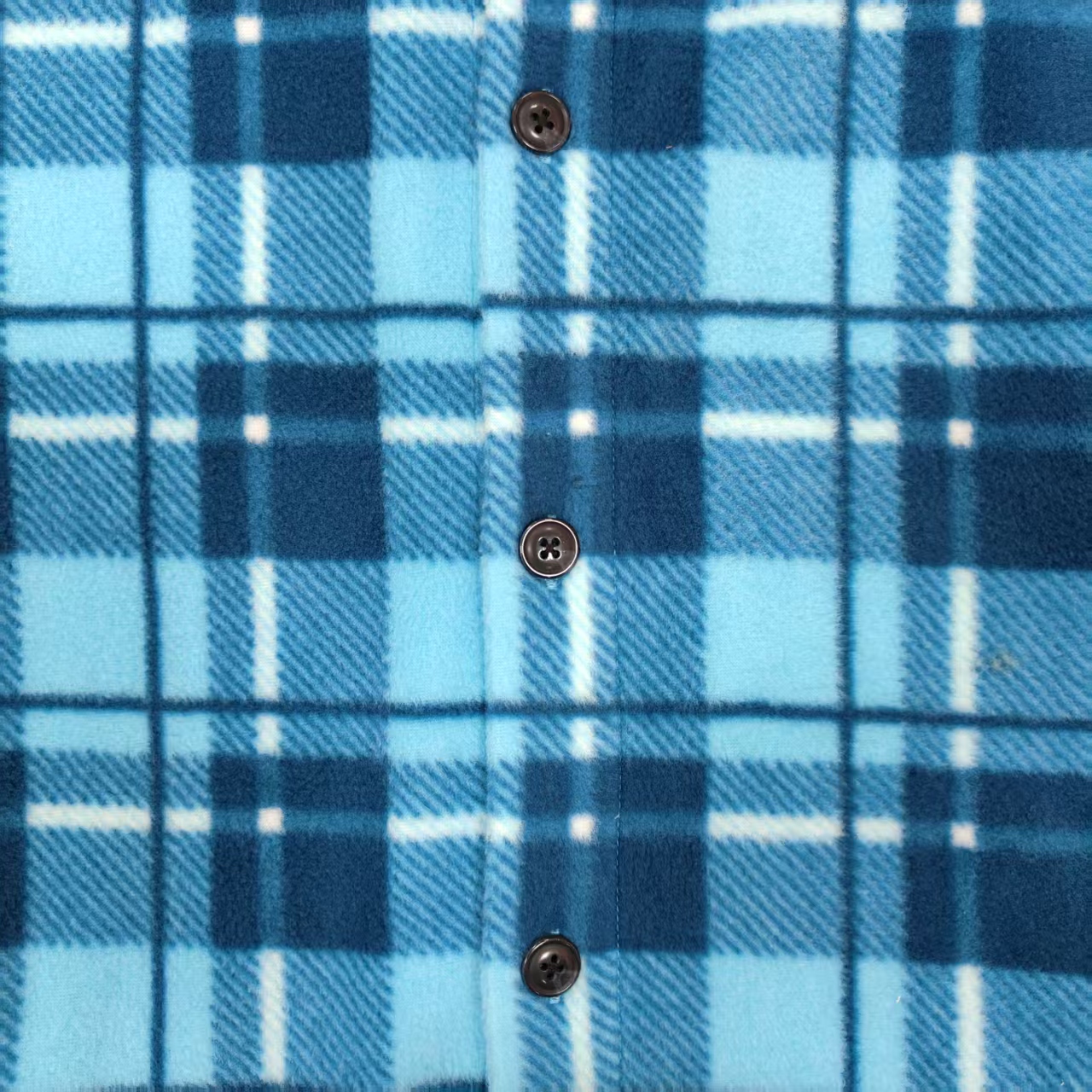 Men's Blue Plaid Flannel Loose Casual Shirt with Button cuffs Curved hem for Daily Casual Streetwear