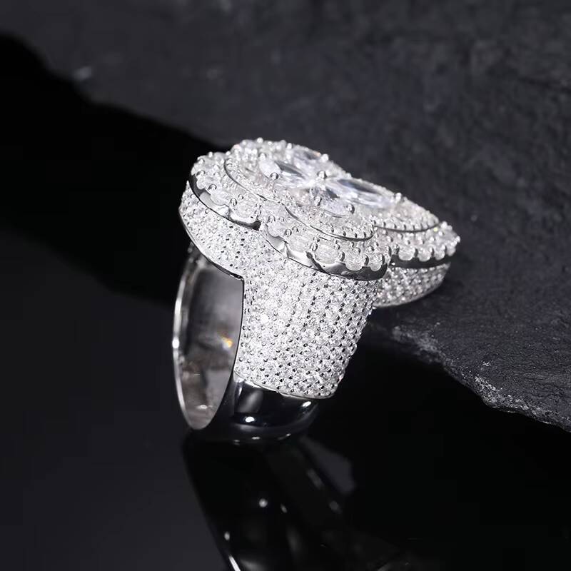 Pass Diamond Tester Pear Cut Diamond Clover Custom Iced Out Sterling Silver 925 Vvs Moissanite Jewelry Men Ring