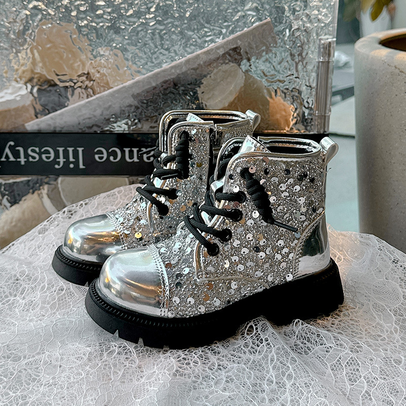 Children Fashion Boots Girls Sequin British Style Anti Slip Wear Resistant Kidszworld Kids Short Boots Toddler Leather Snow Boots Sizes 26 - 36 K0362
