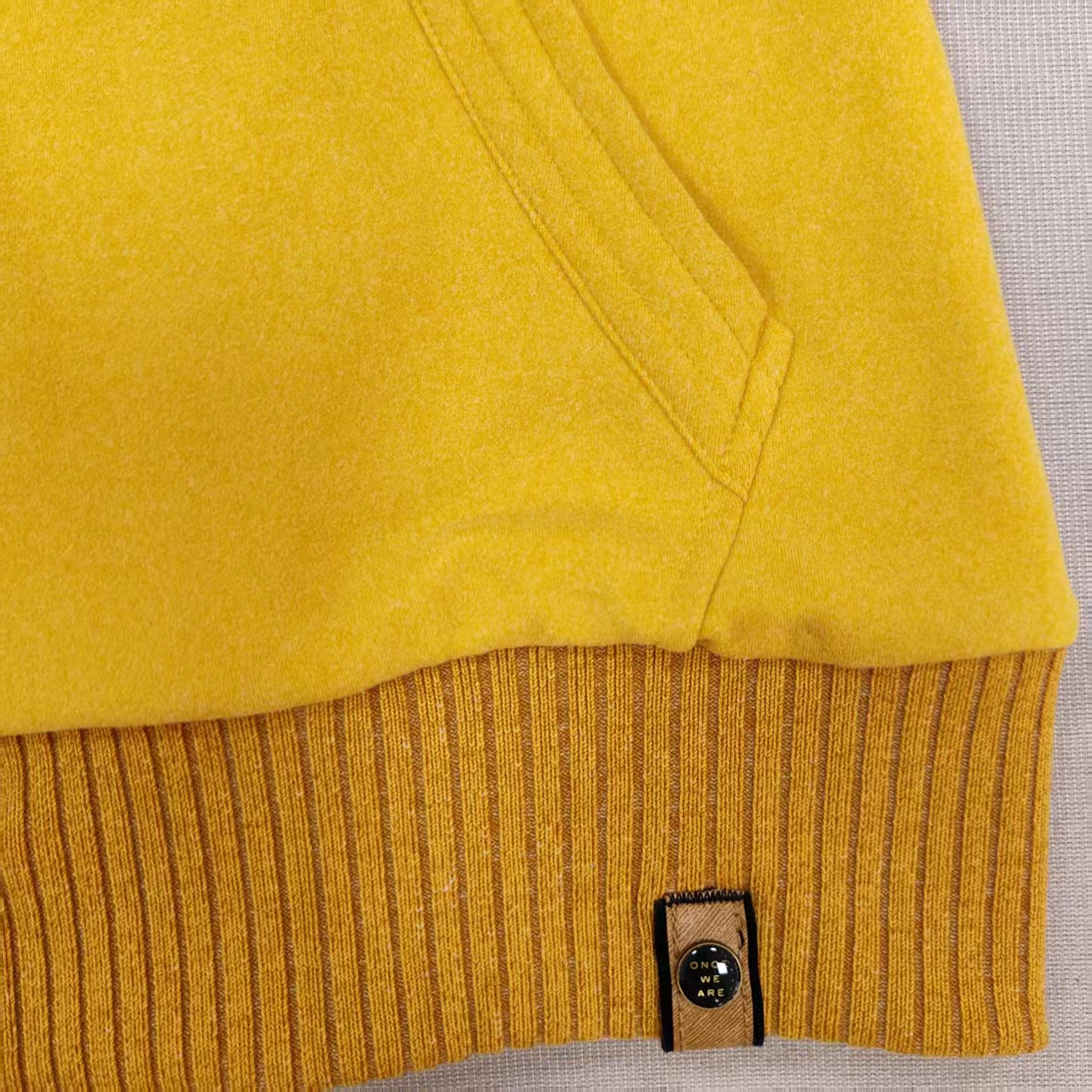 Women's Yellow Slim Fit Fleece Zip-Up Hoodie with Ribbed cuffs and hem Stand collar hood Filled hood Label patch for Daily Casual Wear