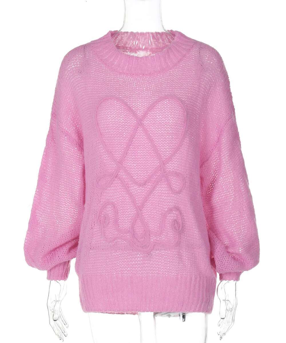 2024 Long O Neck Knitted Loose Pullover Fashion Casual Lantern Sleeve Autumn Winter Sweater Women Tops