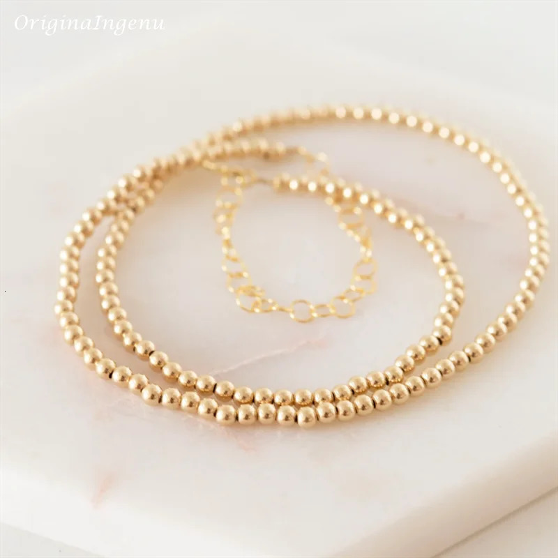 Real 14K Gold Filled Round Bead Necklace Dainty Bead Choker Handmade Pendants Tarnish Resistant Necklace Boho Women Jewelry 250407