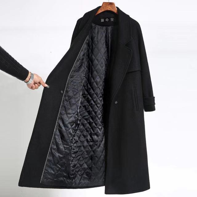 Lined and Padded Black Long Over-the-Knee Wool Coat for Women Loose Fit Slimming Woolen Overcoat Hepburn Style 211104