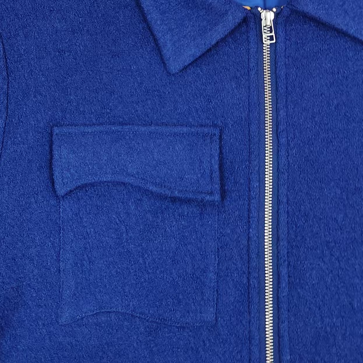 Men's Blue Tweed Zip-up Jacket with Shirt collar Ribbed cuffs and hem for Casual Streetwear