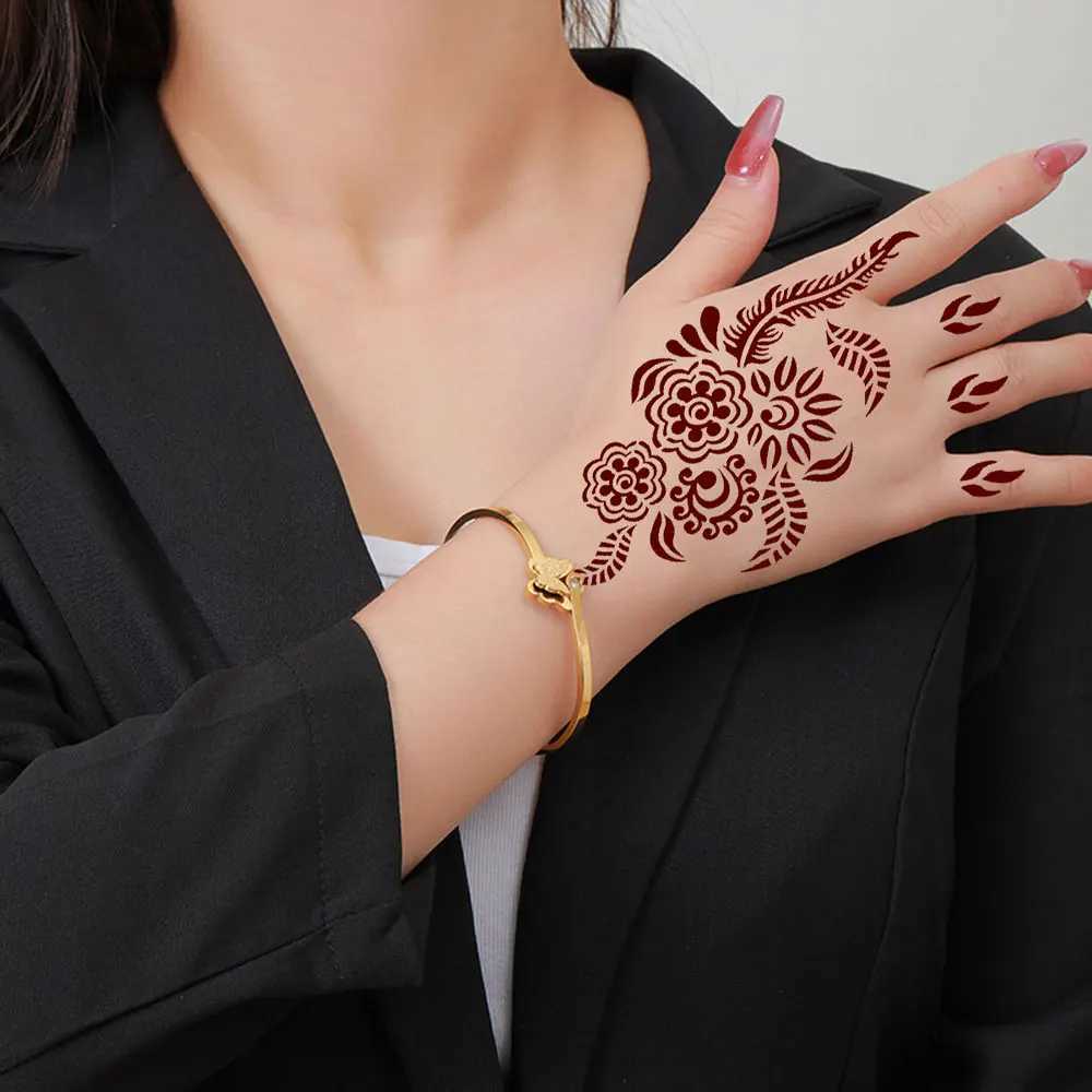 2pcs Flower Moon Pattern Tattoo Template Hand drawn Fingernail Flower Tattoo Template Female Reusable Tattoo Mold ToolXJ25414