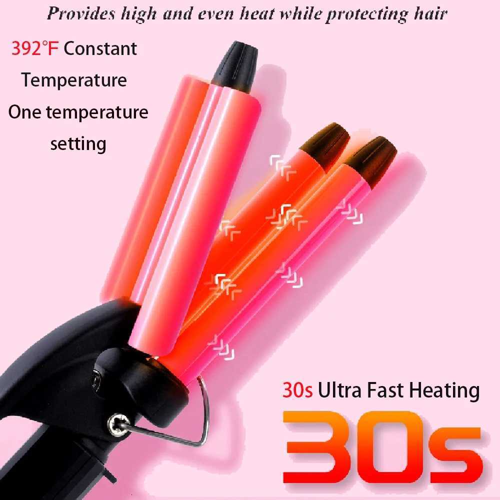 RUCHA Mini Three Barrel Hair Curler Iron Curling Wand 13mm for Home and Travel Ceramic Tourmaline Hair Waves CurlsT251114