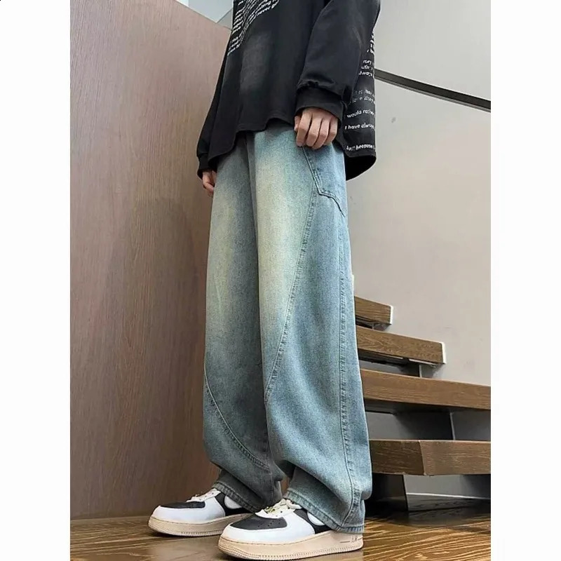 Mens jeans wide mens pants Y2k Trousers denim shorts streetwear loose clothing perishable goods torn 250407