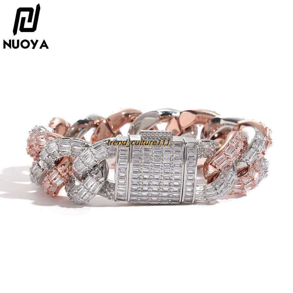 Hot selg 21mm flip button dual color Cuban chain thick men's hip-hop T-square Moissanite bracelet