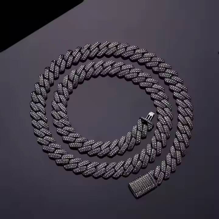 Black Rhodium Mossanite Necklaces Custom VVS Diamonds Chains Iced Out 925 Silver Black Moissanite Cuban Link Chain for Men