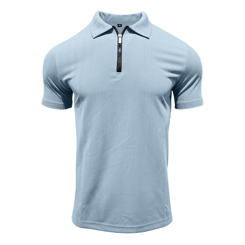 2025 new men's T-shirt summer slim fit zipper short sleeved polo shirt