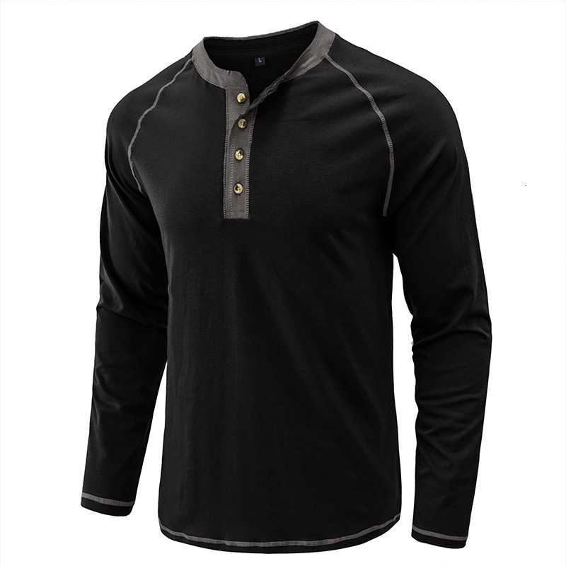 Mens Madden Shoulder Long Sleeve T-shirt Autumn/Winter Mens Henry T-shirt