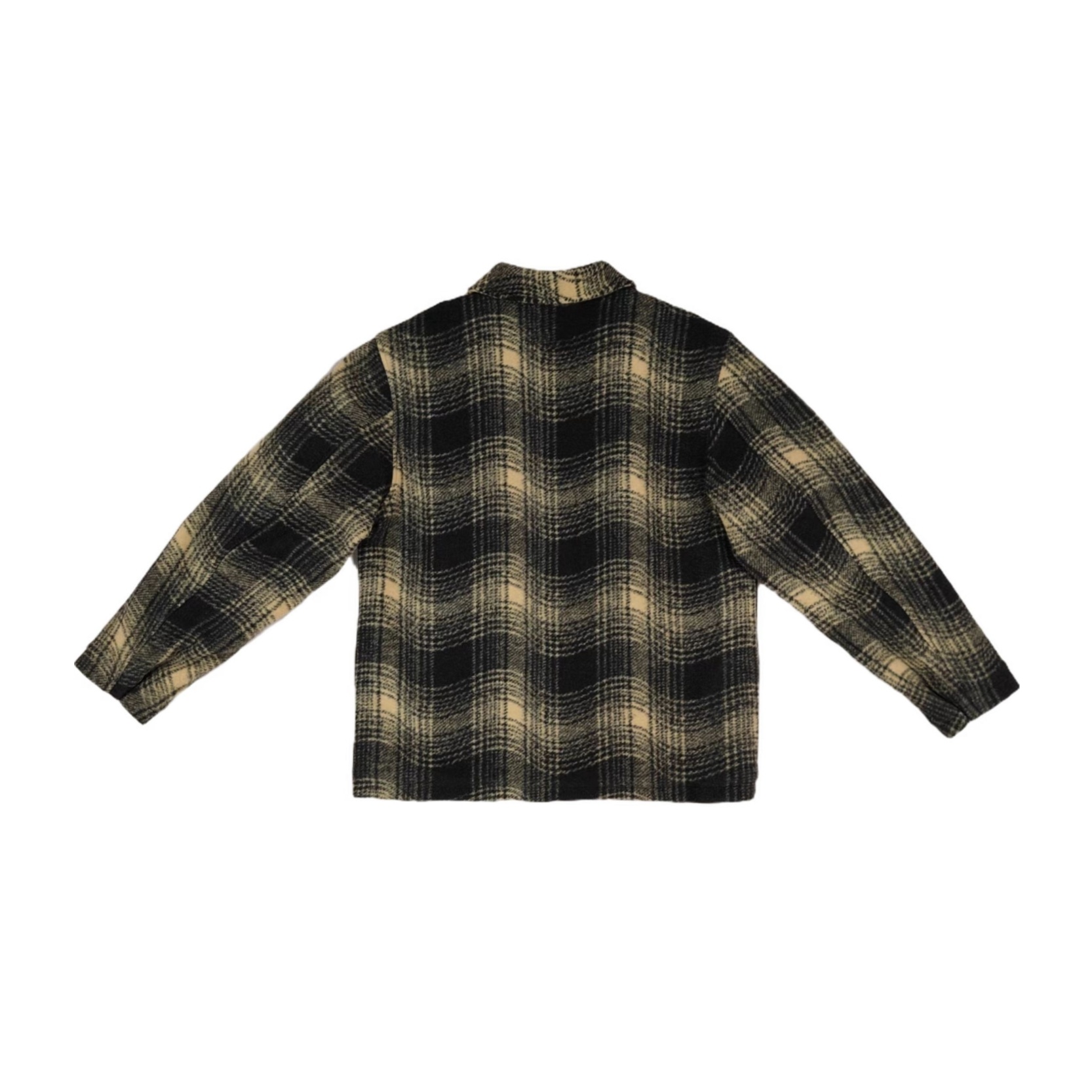 Men's Plaid Quilted Tweed Zip-up Jacket Black and Yellow Shirt style Lined Filled Loose Coat for Casual Streetwear