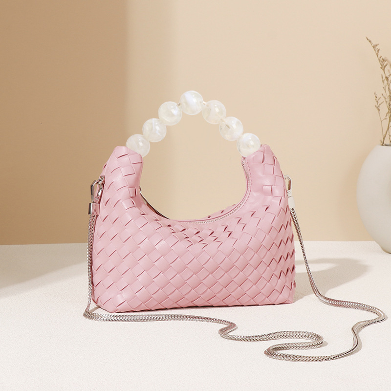 Beaded Handbag Women's Fashion PU Leather Braided Bag Designer Niche Crossbody Shoulder Bag