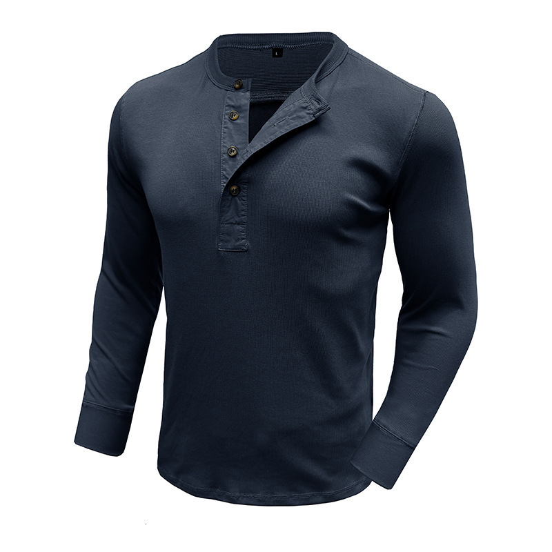 Autumn and winter mens long sleeved round neck T-shirt mens slim fit Henry shirt casual top