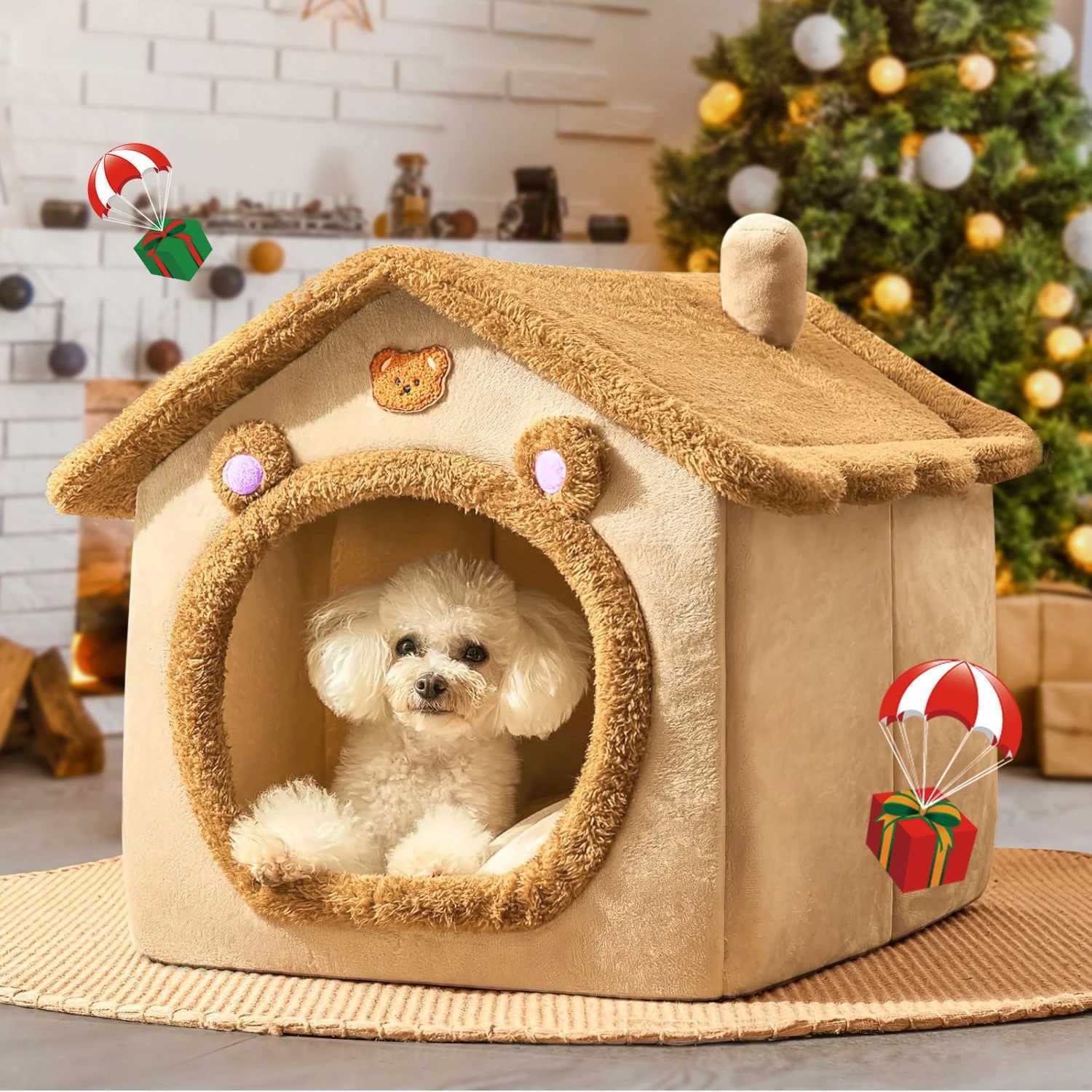 Pet Bed - Comfortable indoor pet shelter with soft cushions stylish design durability and easy cleaning X250412