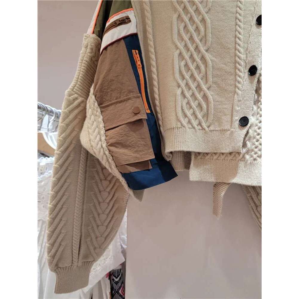 DEAT New Fashion Women's Irregular Patchwork Knitted Sweater 2024 Autumn Trendy Oblique Single Breasted Tops Female 33A2043