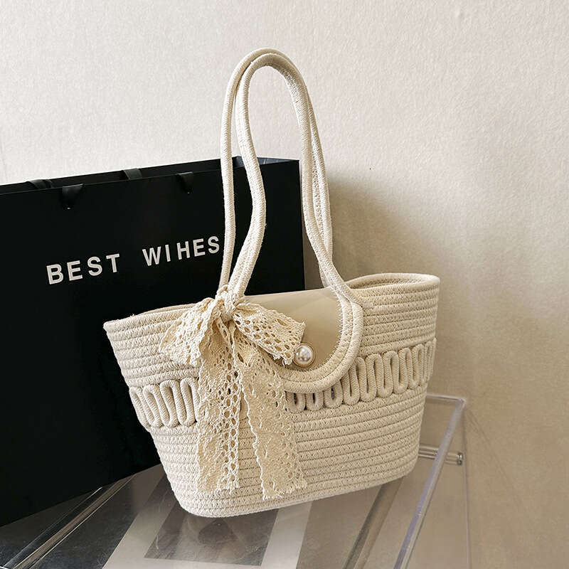 Handmade Beach Bag This Year's Popular Minimalist Silk Scarf Travel Summer New Woven Vegetable Basket Trend Hand-Held Single Shoulder Underarm Wo