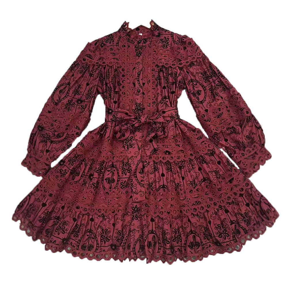 Designer Women's Literary-Style Slimming Short Skirt with High Waist - Hollow Embroidery Detail