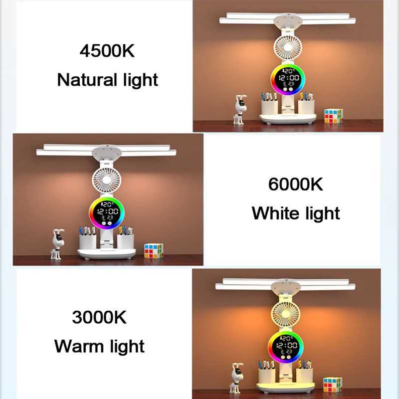 Rechargeable Table Lamp for Study Desk Lamp Reading Light Led Table Light with Fan Led Clock Dispaly Reading Lamp M251114