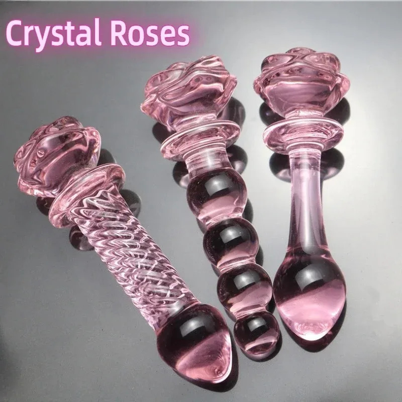 YUKUI Rose Glass Bullet Butt Plug Transparent Pink Stimulating Anal Masturbation Beads Penetration Anal Plug Adult Sex Toy 18 250410
