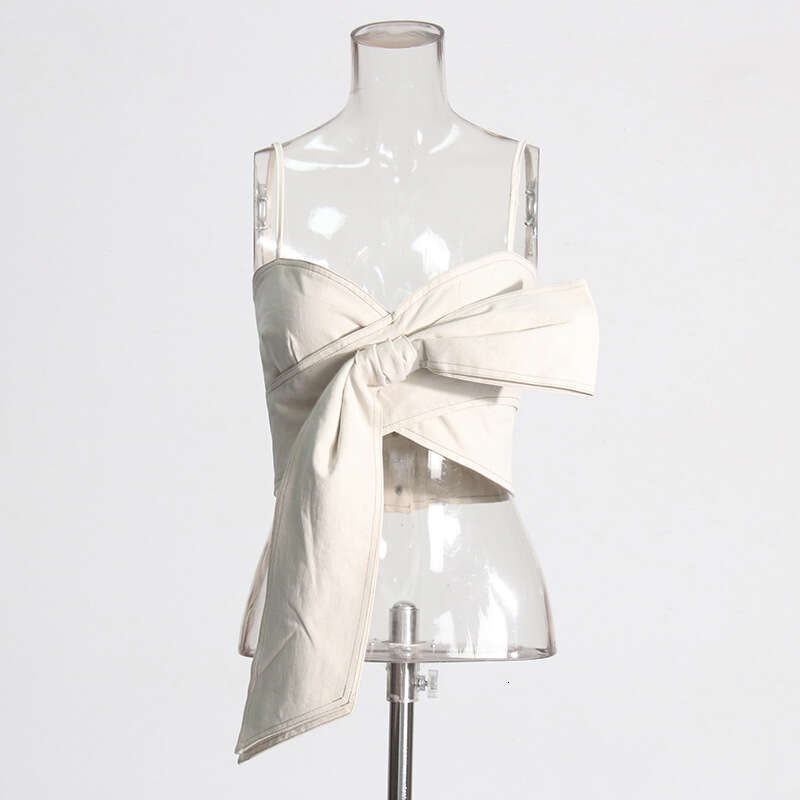 Designer Elegant Female Dress Featuring a Unique Cross-Bow Detail & Strapless Style for Spring 2025