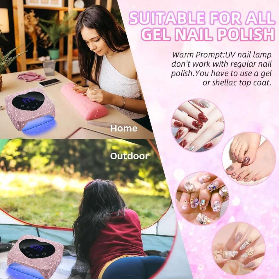 UV Nail Dryer Lampara De Unas 72W Rechargeable Curg Lamp With Rhies Large Heart Shaped LCD For Salon And Home