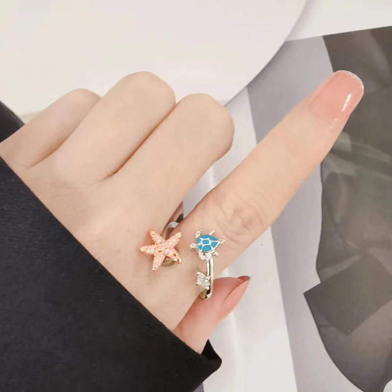 Bohemia Anti Stress Anxiety Fidget Spinner Starfish Turtle Finger Ring for Women Summer Holiday Jewelry Rotating Freely Rings 251113