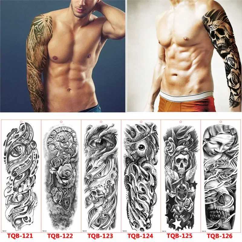 Big arm sleeve tattoo temporary tattoo sticker black rose design full flower arm body art big arm fake tattoo stickerXJ25414