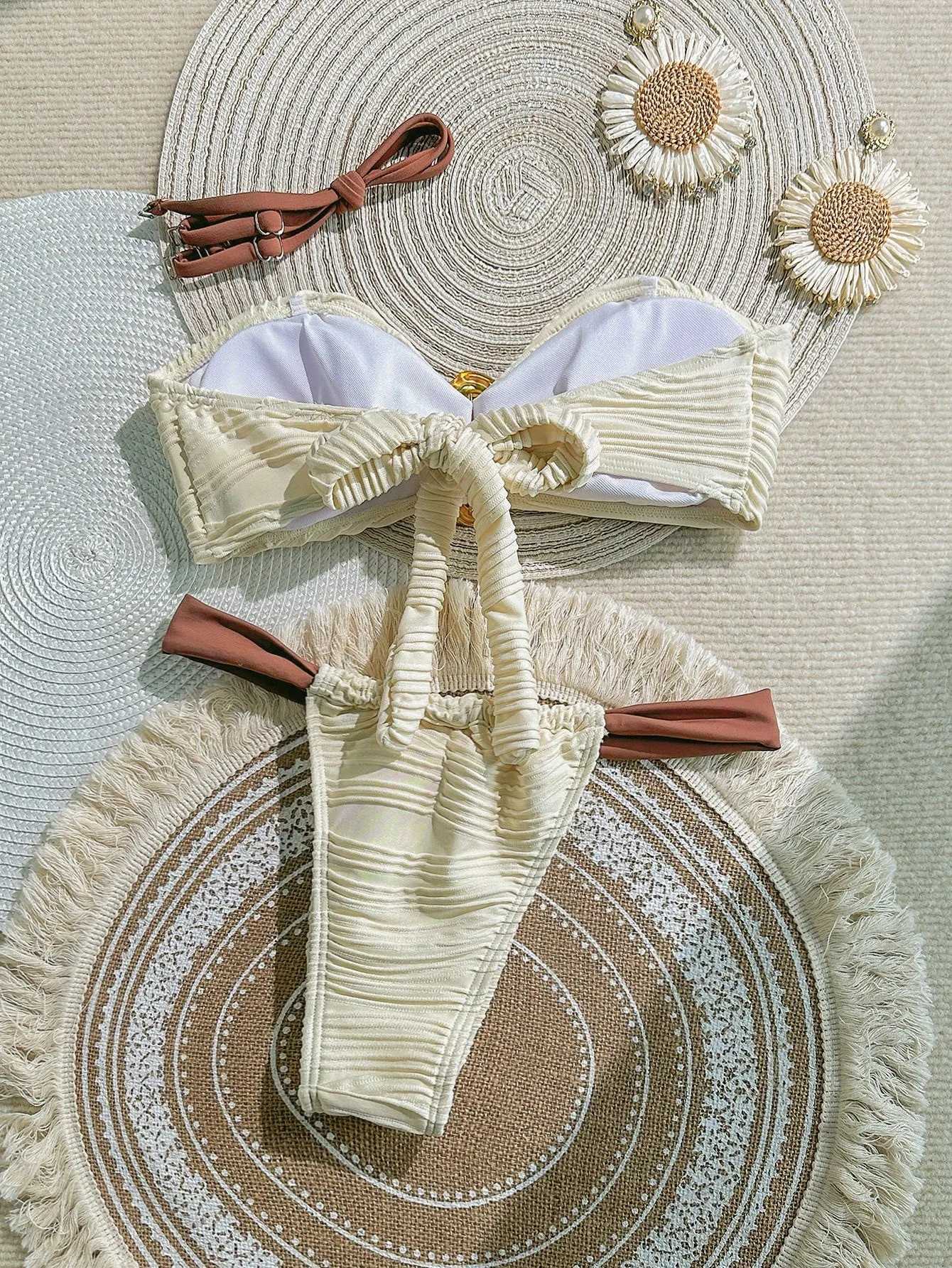 New Special Fabric Tube Top Simple Split Bikini Beach Spa Swimsuit for WomenW251113