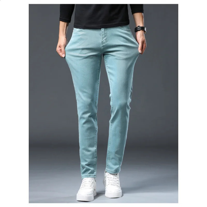 Blue jeans mens fall 2024 tight casual versatile highend stretch slim trousers 250407