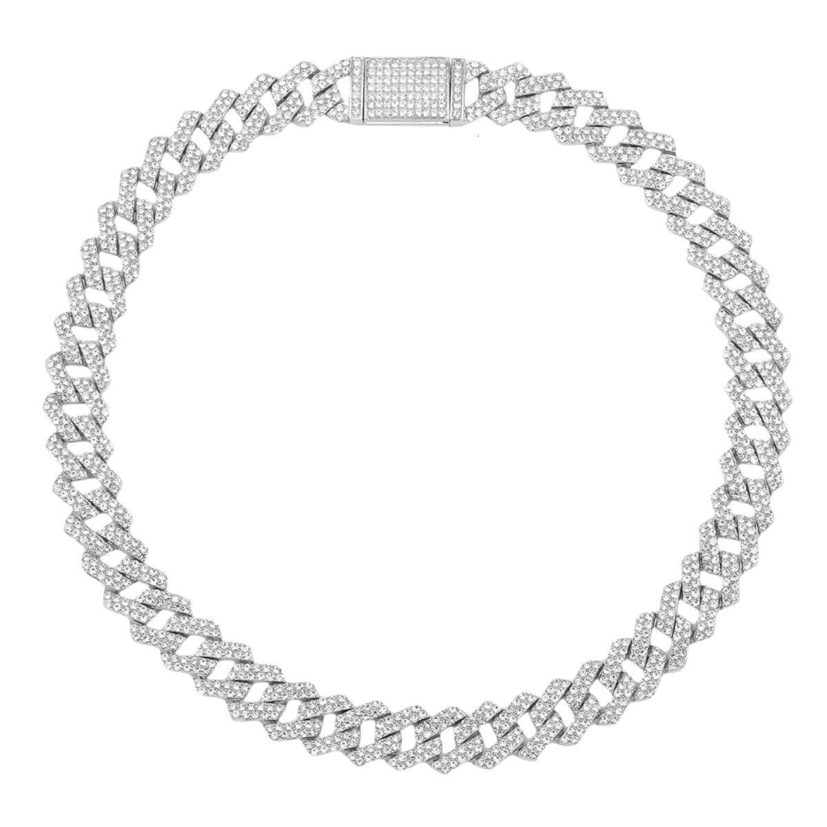 European American Trend Hip Hop Personality 60cm Silver Box Buckle 20mm Full Diamond Cuban Chain Fashion Chains Necklace