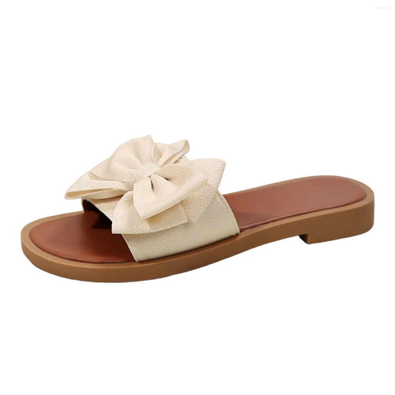 Sandals Bohemian Style Women Beach Slippers With Big Bowknot Lightweight Round Headed Flat Slide For Home Summer 2025 zhanyishengli