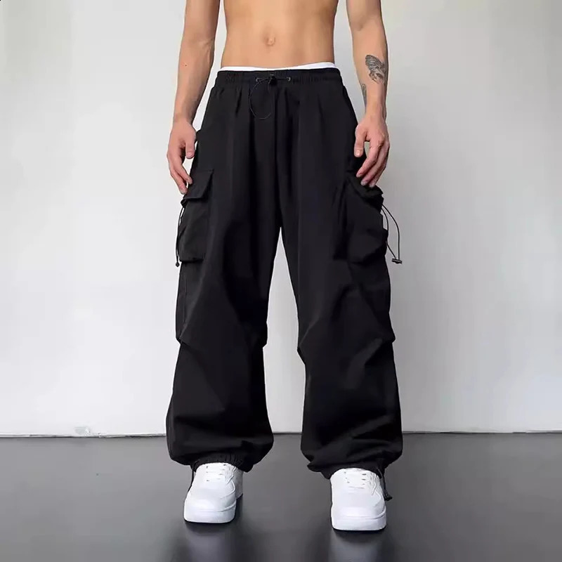 American Style Casual Pants Cargo Trousers High Street Drawstring Workwear Trendy Loose Versatile Straight Wide-Leg Casual Pants 250411