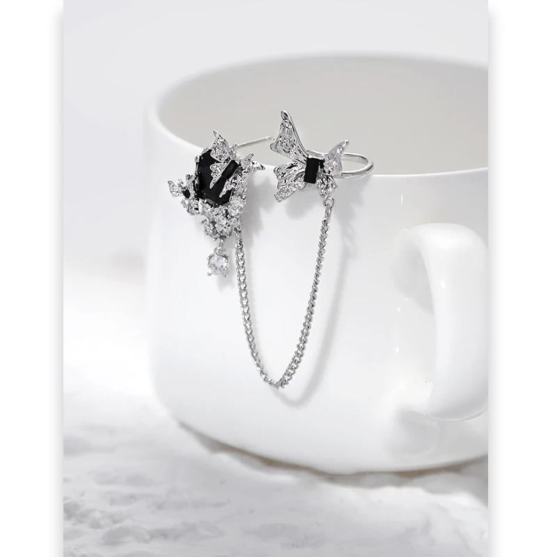 Eetit 1PC Exclusive n Inlaid Zircon Glass Butterfly Chain Ear Clip Bone Earring Delicate Jewelry for Women Gift 250411