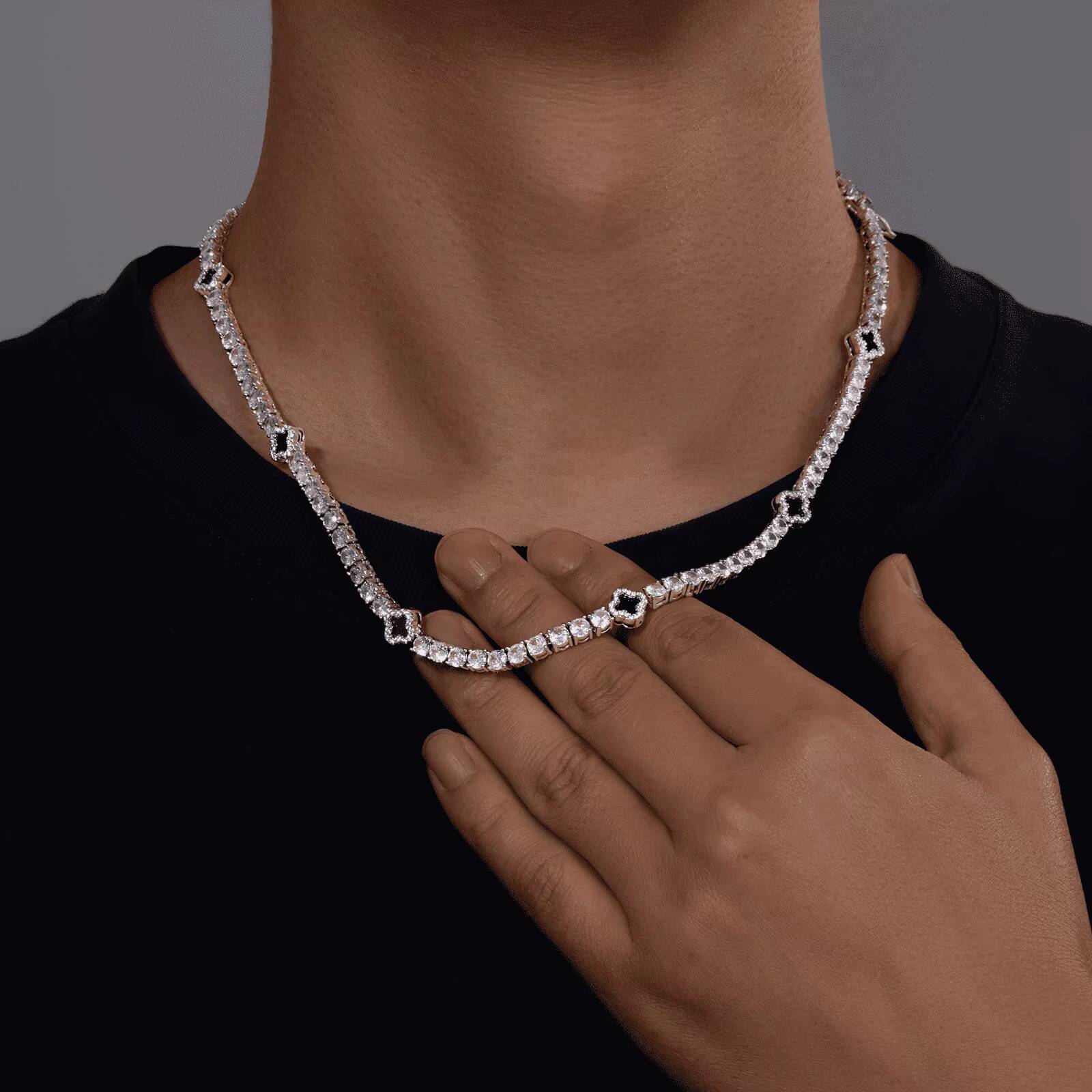 Men Women Charm Lucky 4mm Clover Tennis Chains Bracelets Necklace Fashion Jewelry Four Leaf Black Clover Jewelry