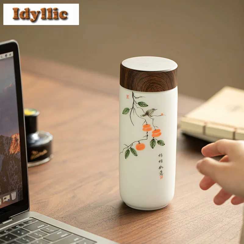 Hand-painted Idouble Layer Ceramic Thermos Cup Leakproof Portable Coffee Mug Large Capacity Insulated Water Bottle Home Outdoor C251114
