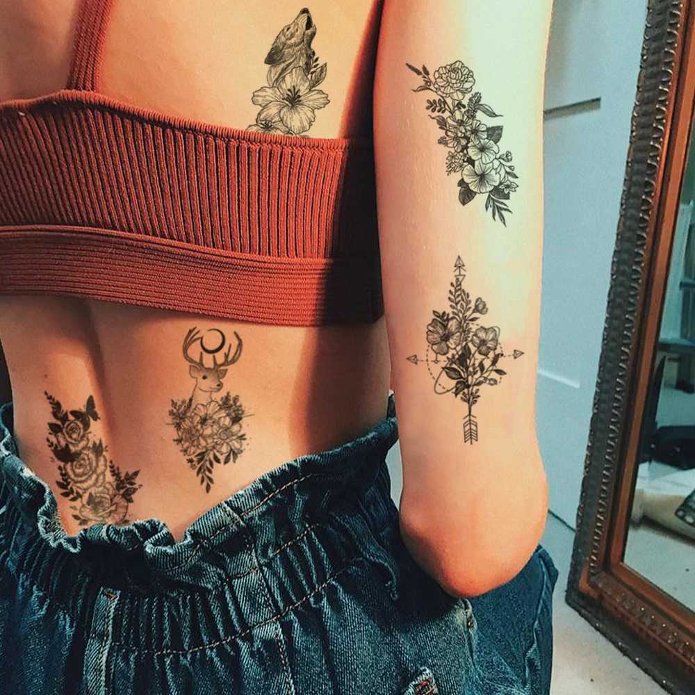 30 waterproof temporary tattoo stickers black roses butterfly feathers rainbow body art arms fake tattoos for womenXJ25414